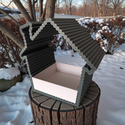 Rillet fuglefoderhus med udtagelig foderskuffe